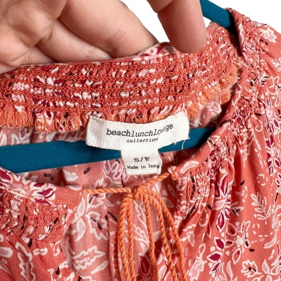 BeachLunchLounge Louisa Peach Boho Floral Tassel Tie Neck Blouse - Picture 7 of 12